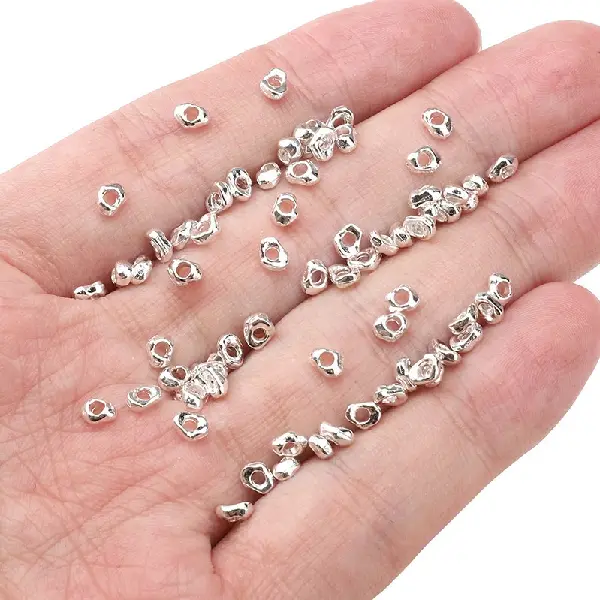 Irregular spacer beads 3x4mm, hole diameter about 1.5mm - silver, about 25 pieces/pack,chaincharmsupply.com