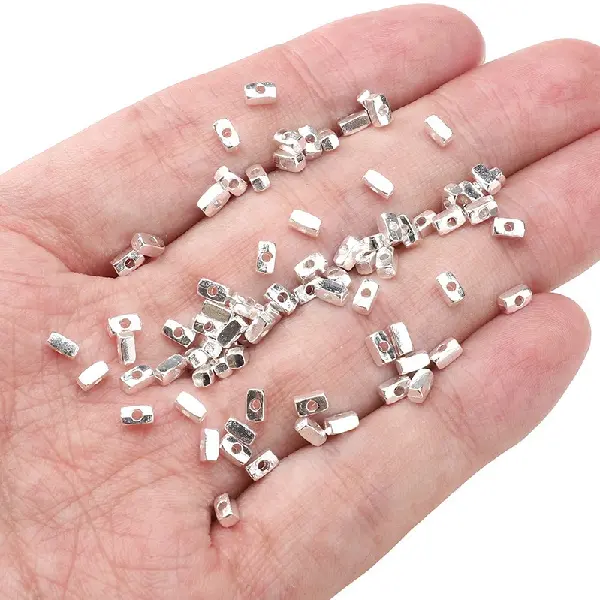 Rectangular bar 4x2x2mm, hole diameter about 1mm - silver, about 25 pcs/pack,chaincharmsupply.com