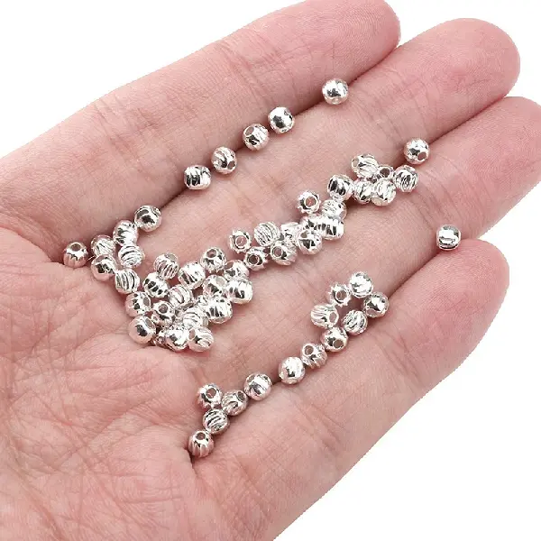 Scimitar pattern ball beads 4mm, hole diameter about 1mm - silver, about 25 pieces/pack,chaincharmsupply.com