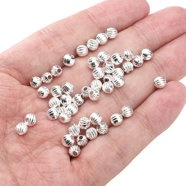 Vertical knife pattern ball beads 5mm, hole diameter about 1.5mm - silver, about 25 pieces/pack,chaincharmsupply.com