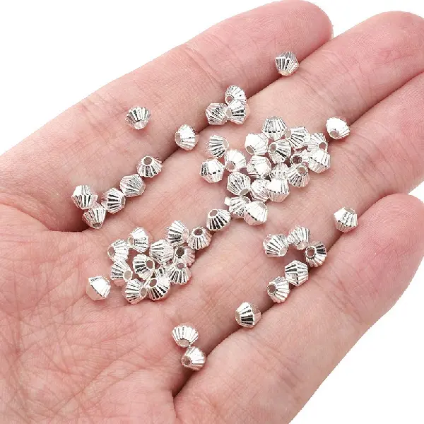Vertical pattern diamond beads 4x5mm, hole diameter about 1mm - silver, about 25 pieces/pack,chaincharmsupply.com