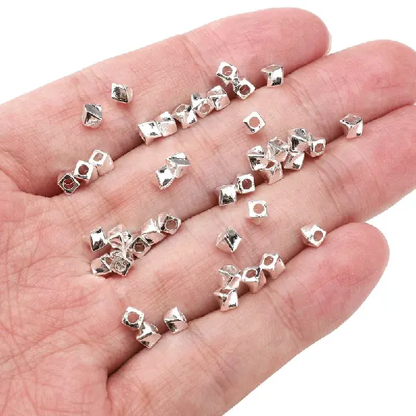 Twisted grain 3x4mm, hole diameter about 1.5mm - silver, about 25 pieces/pack,chaincharmsupply.com
