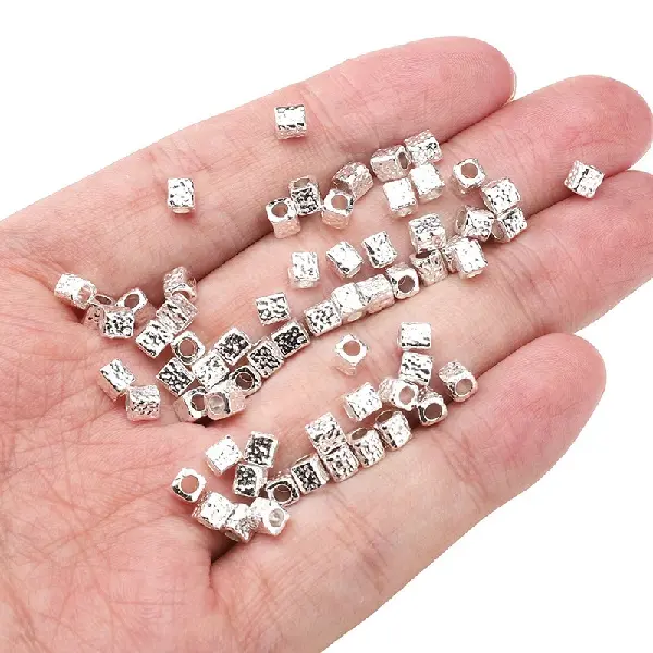 Textured lava rectangular beads 3.5x4mm, hole diameter about 2mm - silver, about 25 pieces/pack,chaincharmsupply.com