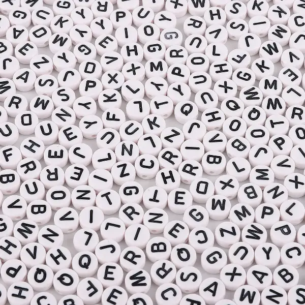 White & Black Letter Beads-4x7mm, Hole Diameter 1.5mm, 100pcs/pack,chaincharmsupply.com