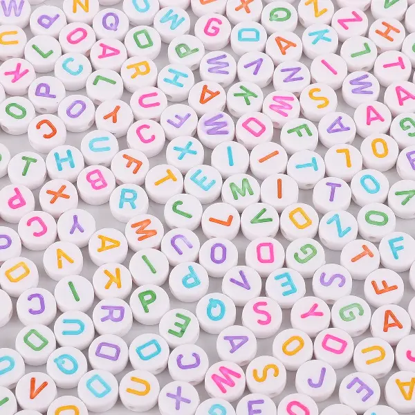 White & Color Letter Flat Beads-4x7mm, Hole Diameter 1.5mm, 100pcs/pack,chaincharmsupply.com