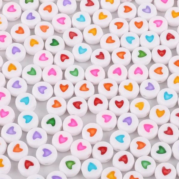 White & Color Heart Flat Beads-4x7mm, hole diameter 1.5mm, 100 pcs/pack,chaincharmsupply.com