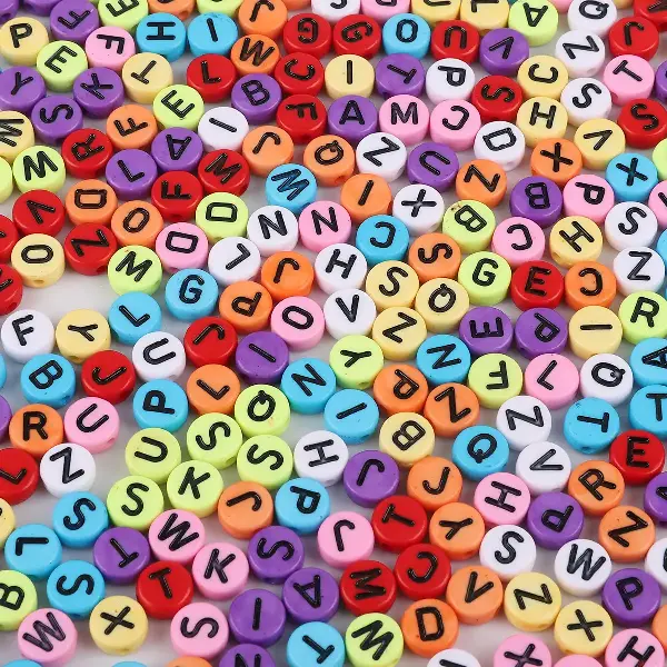 Color & Black Letter Beads-4x7mm, Hole Diameter 1.5mm, 100pcs/pack,chaincharmsupply.com