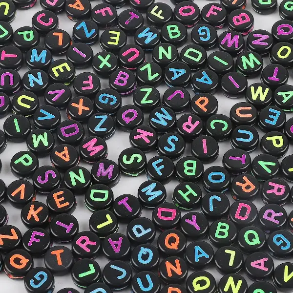 Black & Fluorescent Letter Beads-4x7mm, Aperture 1.5mm, 100pcs/pack,chaincharmsupply.com