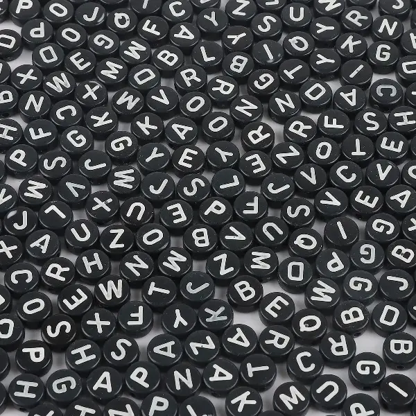 Black & White Letter Beads-4x7mm, Hole Diameter 1.5mm, 100pcs/pack,chaincharmsupply.com
