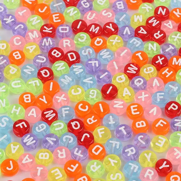Bright color & white letter flat beads-4x7mm hole diameter 1.5mm 100 pcs/pack,chaincharmsupply.com