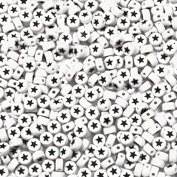 White & Black Star Flat Beads-4x7mm, Hole Diameter 1.5mm, 100pcs/pack,chaincharmsupply.com