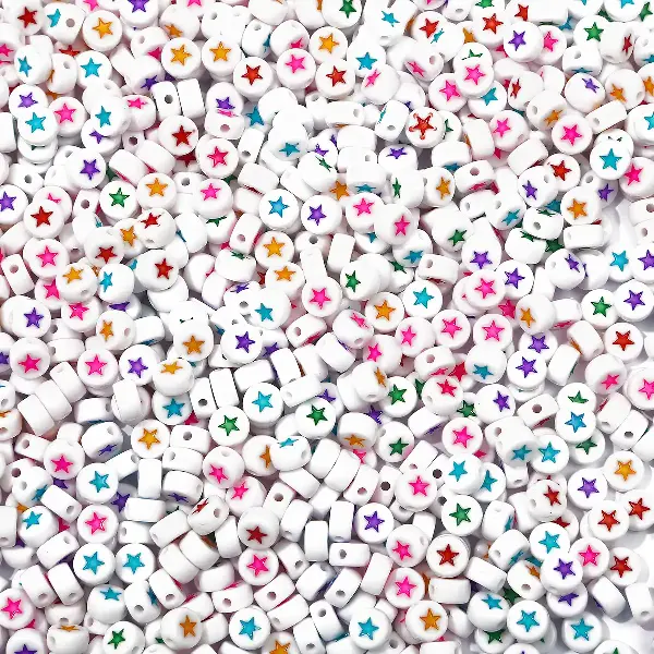 White & Color Star Flat Beads-4x7mm, hole diameter 1.5mm, 100 pcs/pack,chaincharmsupply.com