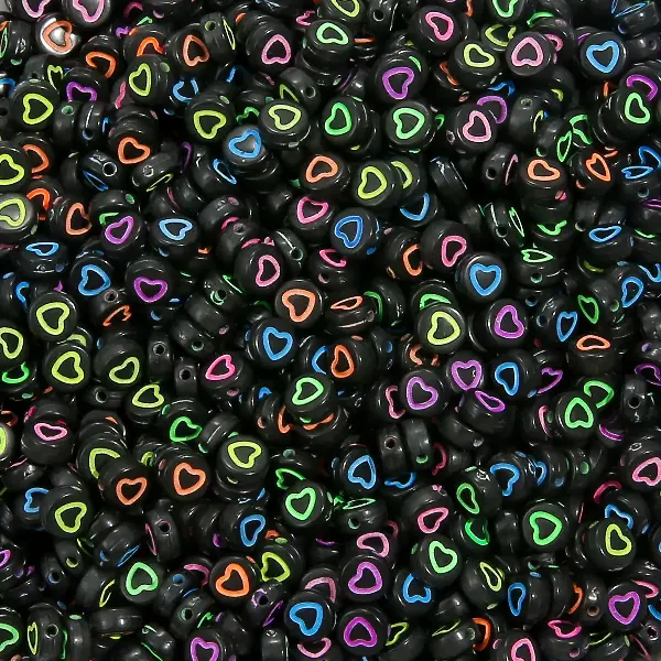 Black+Fluorescent Heart Peach Heart Flat Beads-4x7mm Hole Diameter 1.5mm 100pcs/pack,chaincharmsupply.com