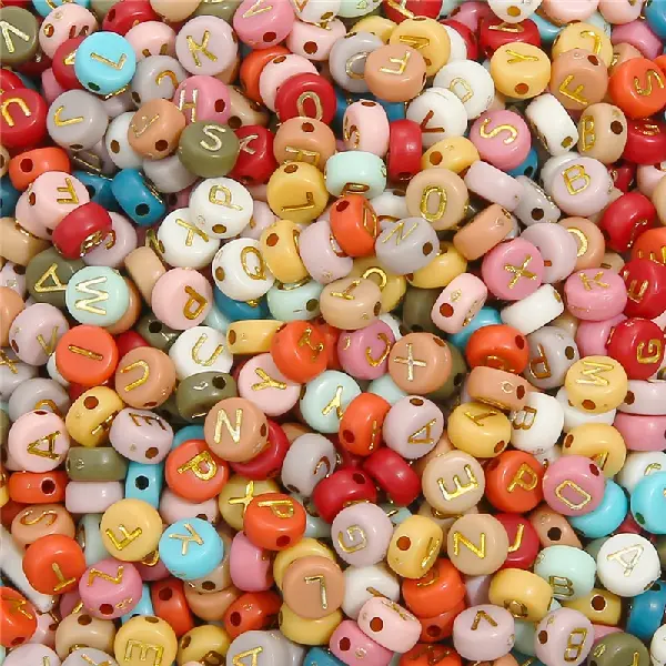 Solid color+gold letter flat beads-4x7mm, hole diameter 1.5mm, 100 pcs/pack,chaincharmsupply.com