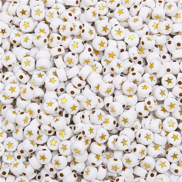 Solid white+gold heart star flat beads-4x7mm hole diameter 1.5mm 100 pcs/pack,chaincharmsupply.com