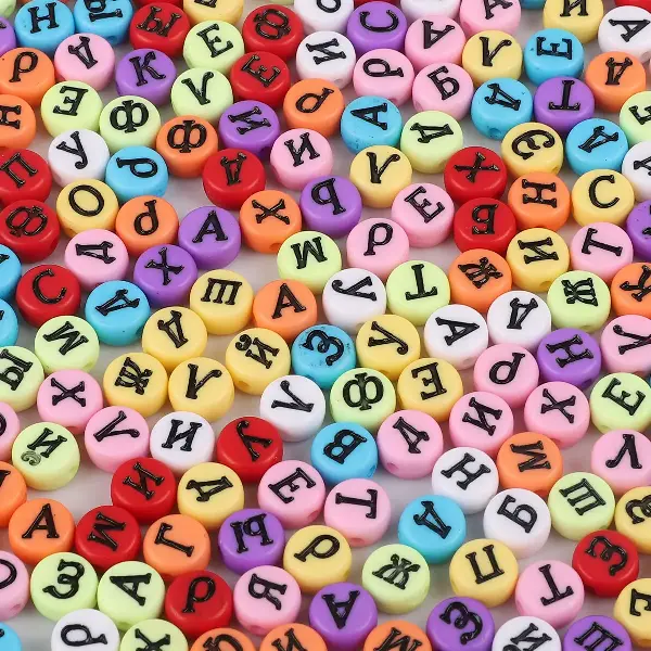 Color & black Russian alphabet flat beads-4x7mm, hole diameter 1.5mm, 100 pcs/pack,chaincharmsupply.com