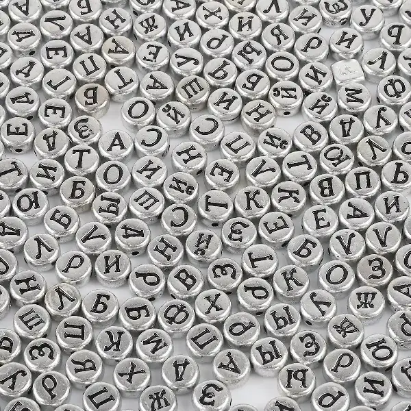 Ancient silver flat beads with Russian letters - 4x7mm, hole diameter 1.5mm, 100 pcs/pack,chaincharmsupply.com