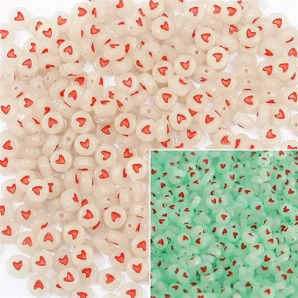 Peach Heart Luminous Transparent White & Red Heart-4x7mm Aperture 1.5mm 100pcs/pack,chaincharmsupply.com