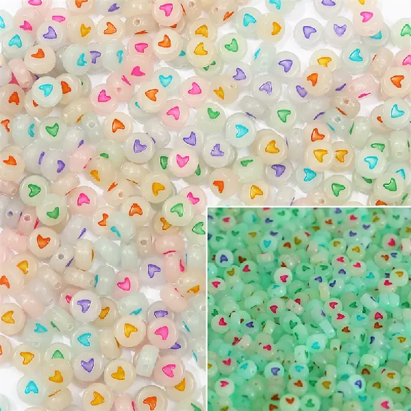 Peach heart luminous transparent white & color, -4x7mm aperture 1.5mm 100 pcs/pack,chaincharmsupply.com