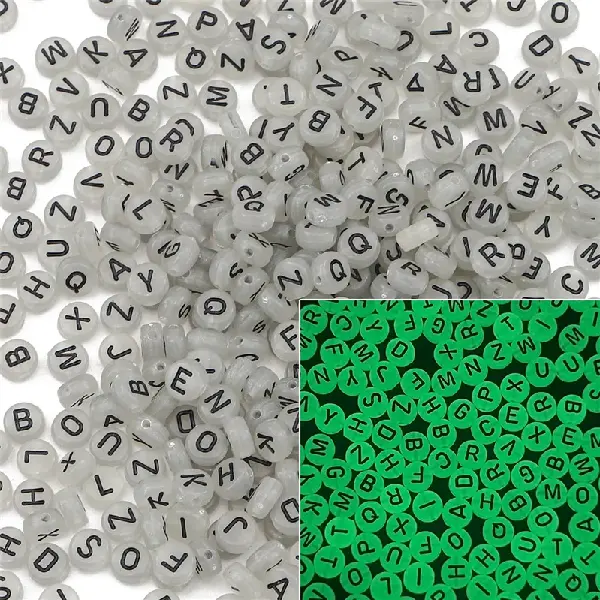 Letters Luminous Transparent White & Black Letters-4x7mm Aperture 1.5mm 100pcs/pack,chaincharmsupply.com