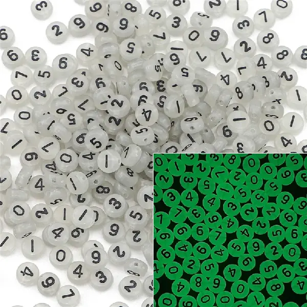 Numbers luminous transparent white & black characters-4x7mm aperture 1.5mm 100 pcs/pack,chaincharmsupply.com