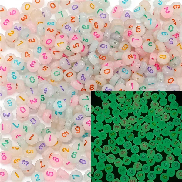 Numbers luminous transparent white & color words-4x7mm aperture 1.5mm 100 pcs/pack,chaincharmsupply.com