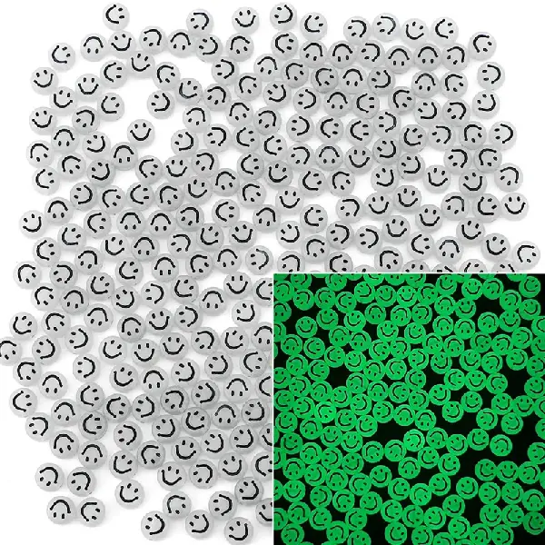 Smiley face luminous transparent white & black characters-4x7mm aperture 1.5mm 100 pcs/pack,chaincharmsupply.com