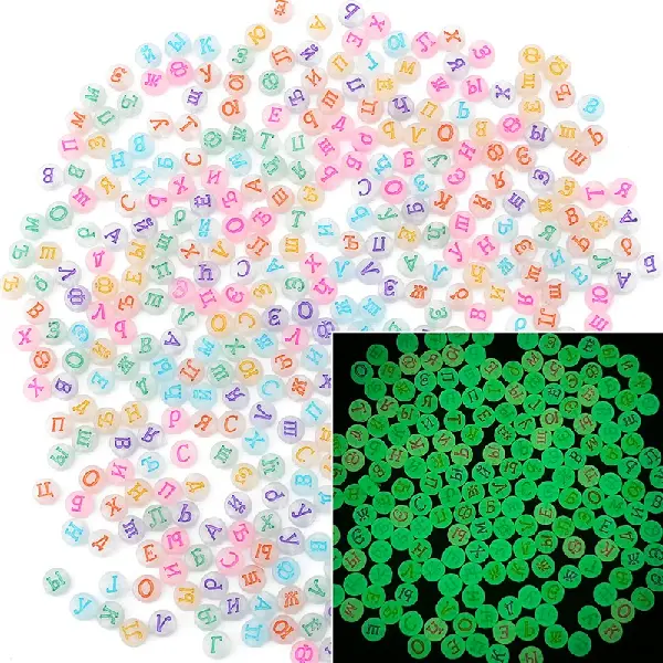 Russian luminous transparent white & color characters-4x7mm aperture 1.5mm 100 pcs/pack,chaincharmsupply.com