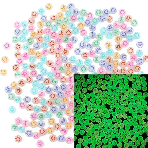 Xingyue luminous transparent white & color characters-4x7mm aperture 1.5mm 100 pcs/pack,chaincharmsupply.com