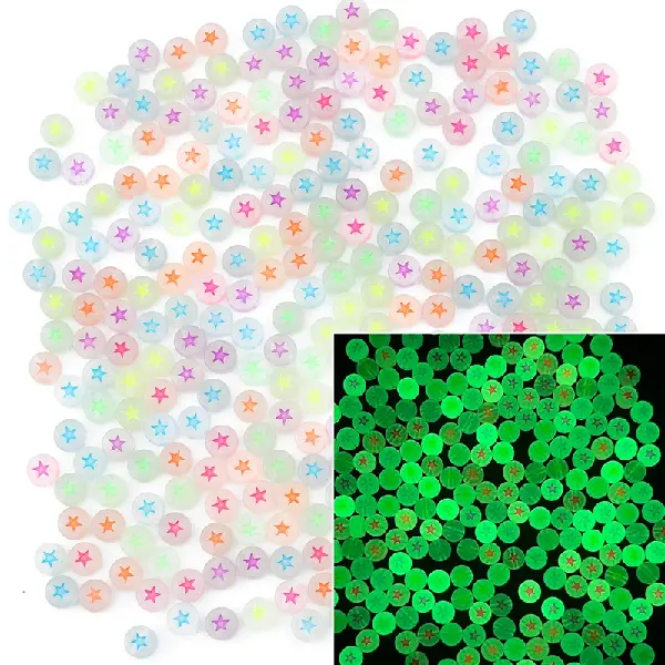 Pentagram, luminous, transparent white & colorful characters - 4x7mm, aperture 1.5mm, 100 pcs/pack,chaincharmsupply.com
