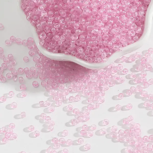 Transparent glass rice beads pink-4mm 15g/pack about 150 pieces,chaincharmsupply.com