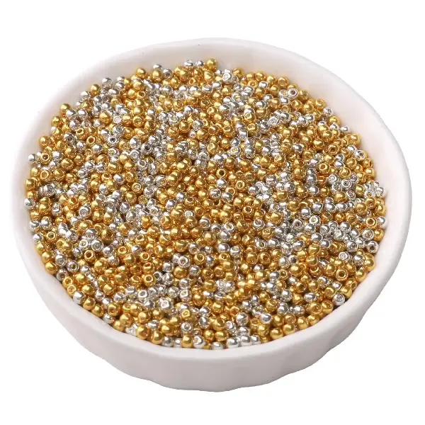 Gold and silver mixed color - 2mm, aperture about 0.5mm, 30g/pack, about 2850 pieces,chaincharmsupply.com