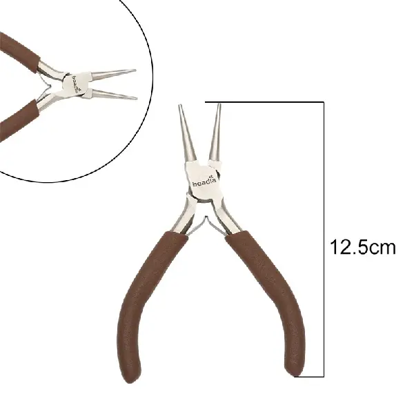 Round Nose Plier with brown handle and long double round pliers, length about 12.5cm - 1 piece/pack,chaincharmsupply.com