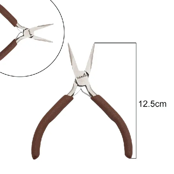 Needle Nose Pliers (with teeth), brown handle, length about 12.5c - 1 piece/pack,chaincharmsupply.com
