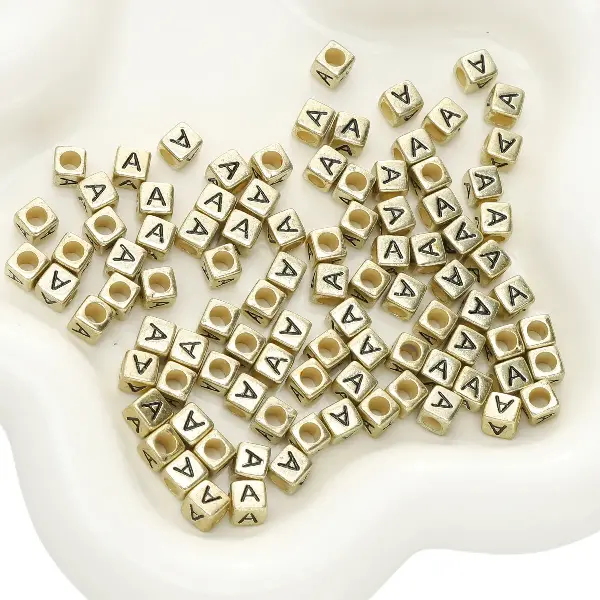 Letter A square antique gold 6x6mm hole diameter about 3mm-50 pieces/pack,chaincharmsupply.com