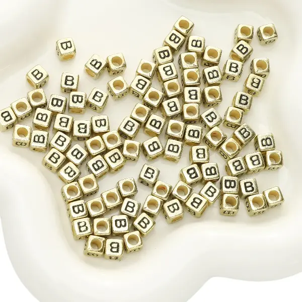 Letter B square antique gold 6x6mm hole diameter about 3mm-50 pieces/pack,chaincharmsupply.com