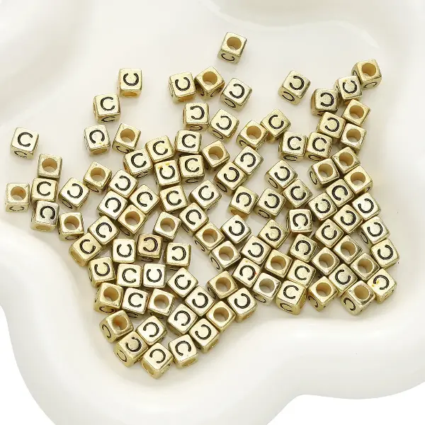 Letter C square antique gold 6x6mm hole diameter about 3mm-50 pieces/pack,chaincharmsupply.com