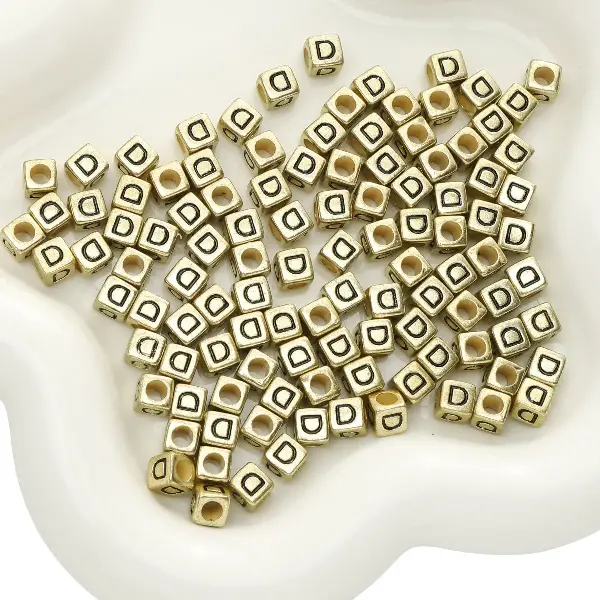 Letter D square antique gold 6x6mm hole diameter about 3mm-50 pieces/pack,chaincharmsupply.com