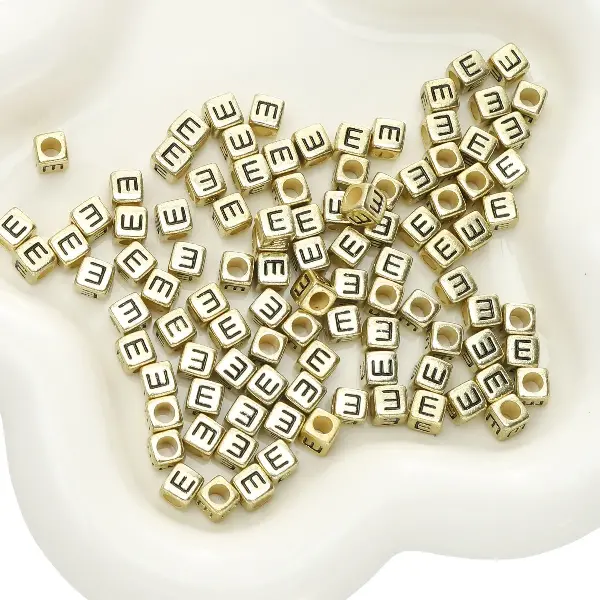 Letter E square antique gold 6x6mm hole diameter about 3mm-50 pieces/pack,chaincharmsupply.com