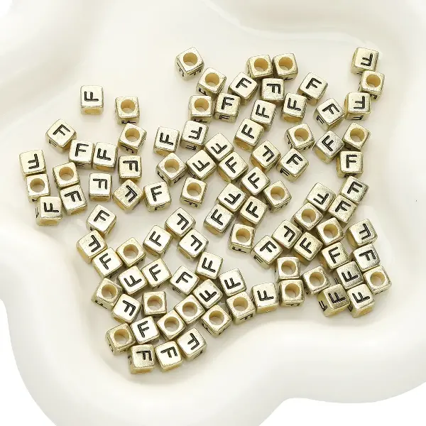 Letter F square antique gold 6x6mm hole diameter about 3mm-50 pieces/pack,chaincharmsupply.com