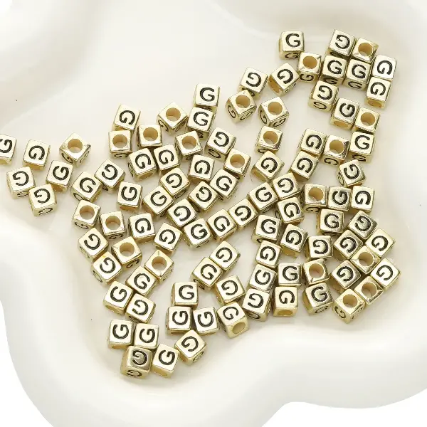 Letter G square antique gold 6x6mm hole diameter about 3mm-50 pieces/pack,chaincharmsupply.com