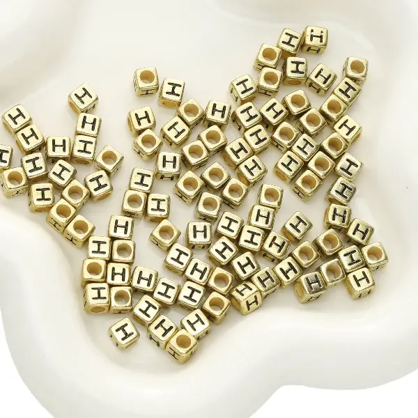 Letter H square antique gold 6x6mm hole diameter about 3mm-50 pieces/pack,chaincharmsupply.com