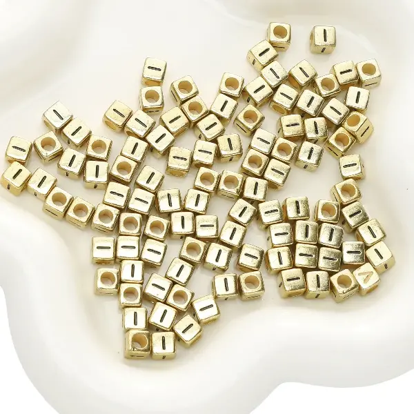 Letter I square antique gold 6x6mm hole diameter about 3mm-50 pieces/pack,chaincharmsupply.com