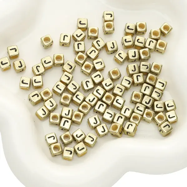 Letter J square antique gold 6x6mm hole diameter about 3mm-50 pieces/pack,chaincharmsupply.com