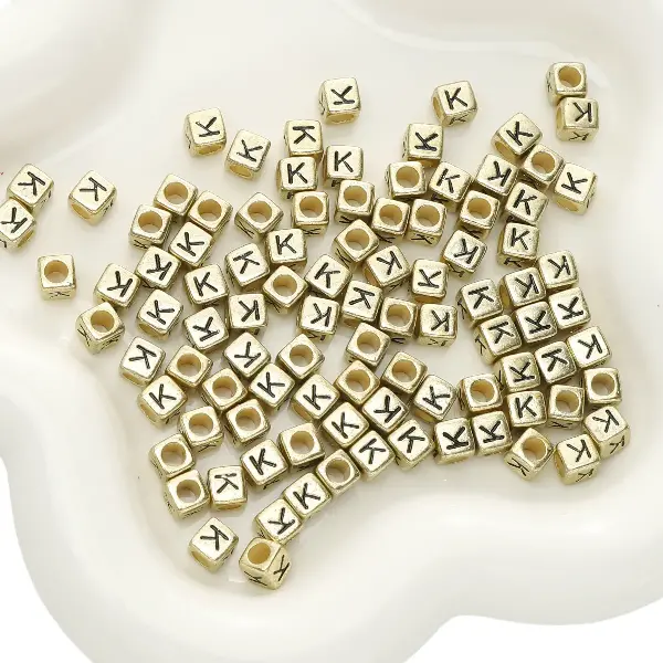 Letter K square antique gold 6x6mm hole diameter about 3mm-50 pieces/pack,chaincharmsupply.com