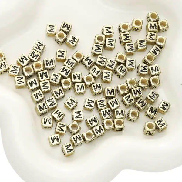 Letter M square antique gold 6x6mm hole diameter about 3mm-50 pieces/pack,chaincharmsupply.com