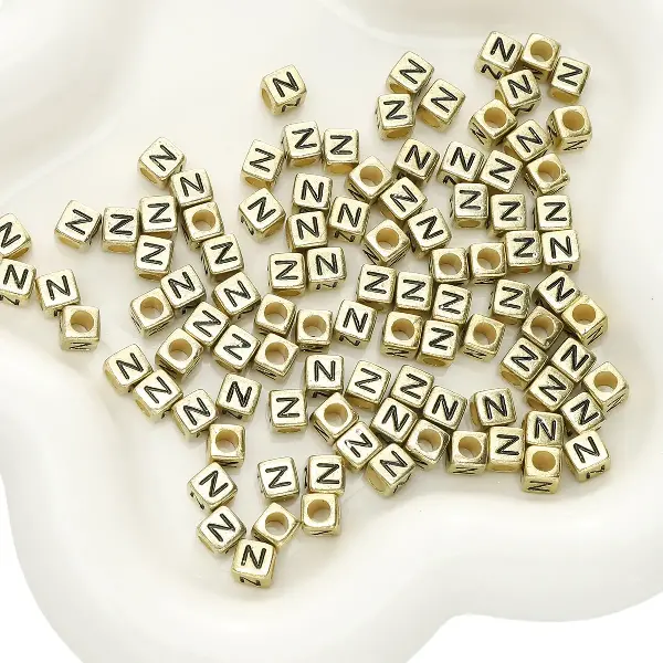 Letter N square antique gold 6x6mm hole diameter about 3mm-50 pieces/pack,chaincharmsupply.com