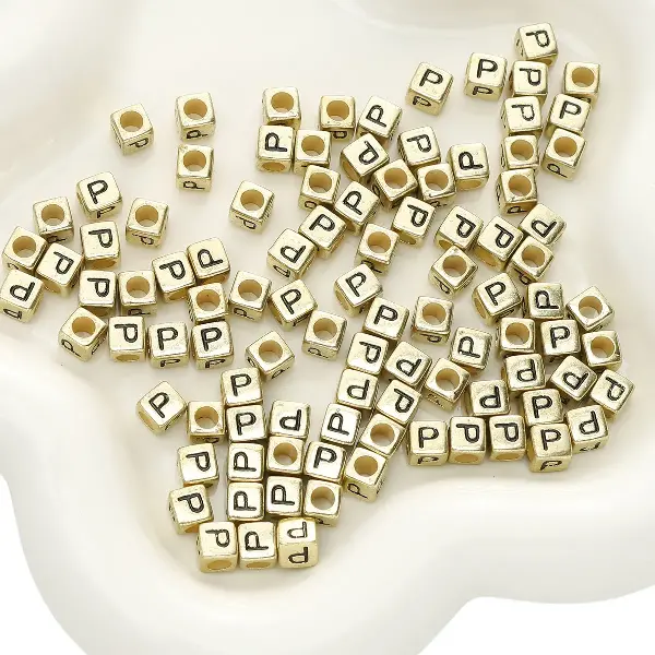 Letter P square antique gold 6x6mm hole diameter about 3mm-50 pieces/pack,chaincharmsupply.com