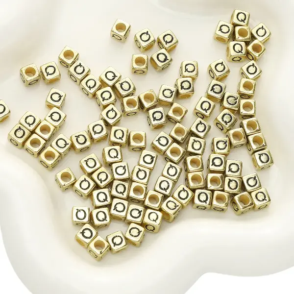 Letter Q square antique gold 6x6mm hole diameter about 3mm-50 pieces/pack,chaincharmsupply.com
