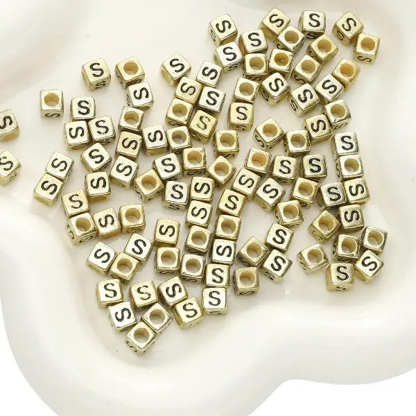 Letter S square antique gold 6x6mm hole diameter about 3mm-50 pieces/pack,chaincharmsupply.com